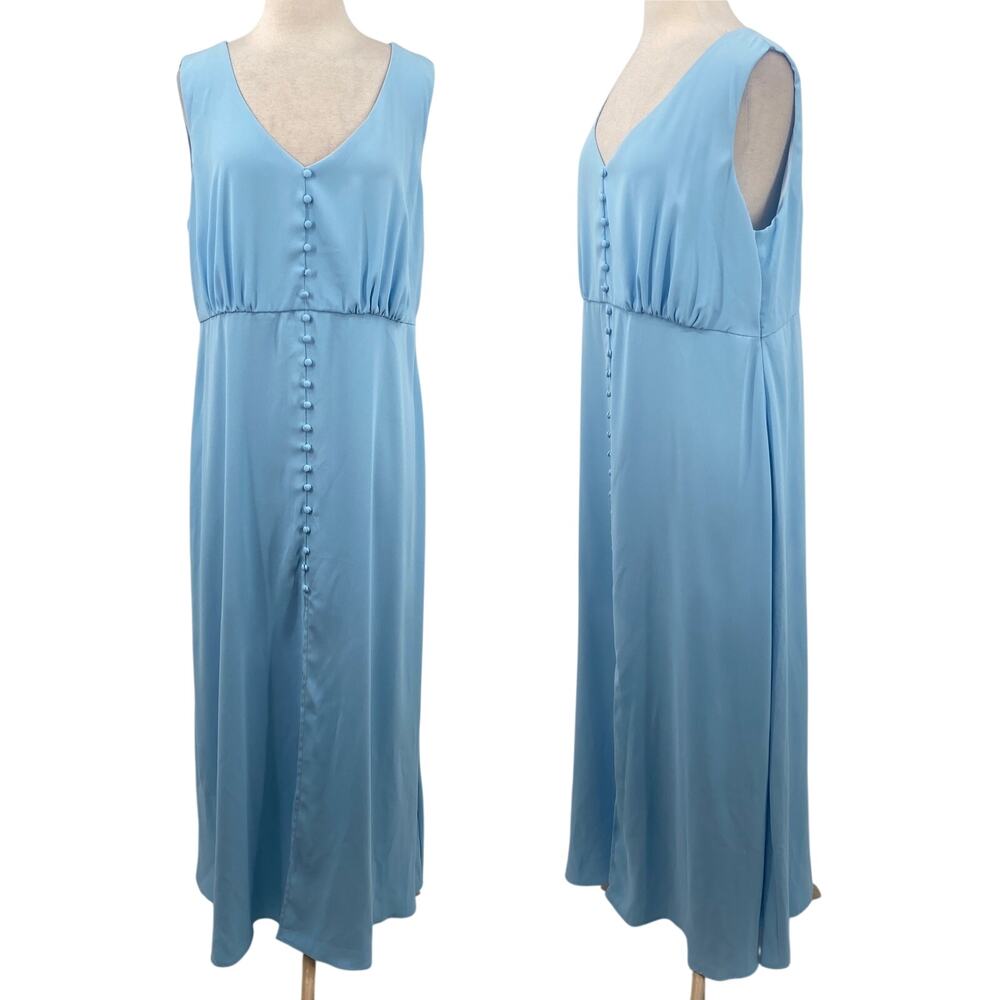 Alexia Admor Milana Maxi Dress V Neck Sleeveless Faux Button Baby Blue Womens 1X